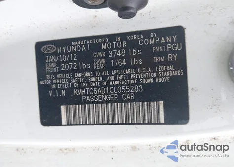 2012 Hyundai Veloster Base W/Red/Black z USA, uszkodzony, nr VIN KMHTC6AD1CU055283